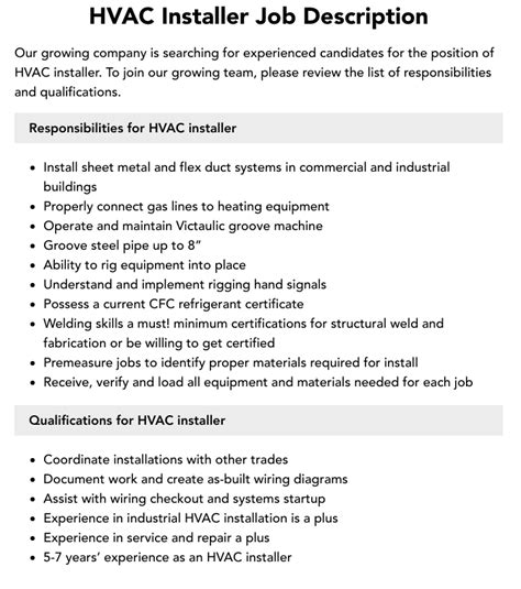 sheet metal duct installer job description|ductwork repair job description.